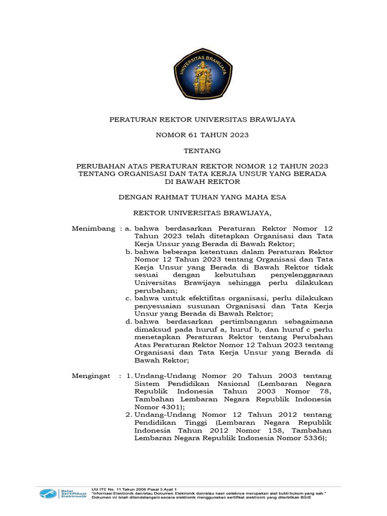 Perubahan Peraturan Rektor UB 2023 | PDF