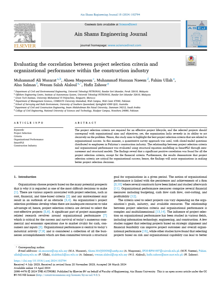 1 Evaluating The Correlation Between Project Selection Criteria and ...