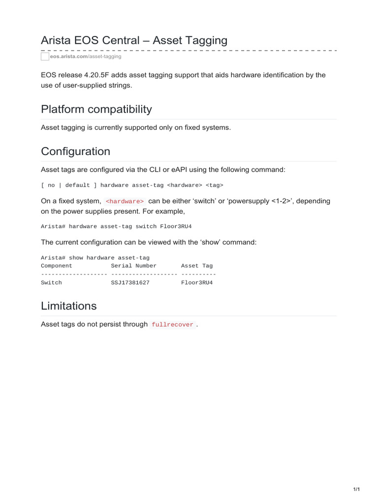 Arista EOS Asset Tagging Guide | PDF