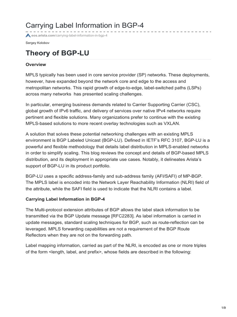 BGP Labeled Unicast Overview and Use Cases | PDF | Networking ...