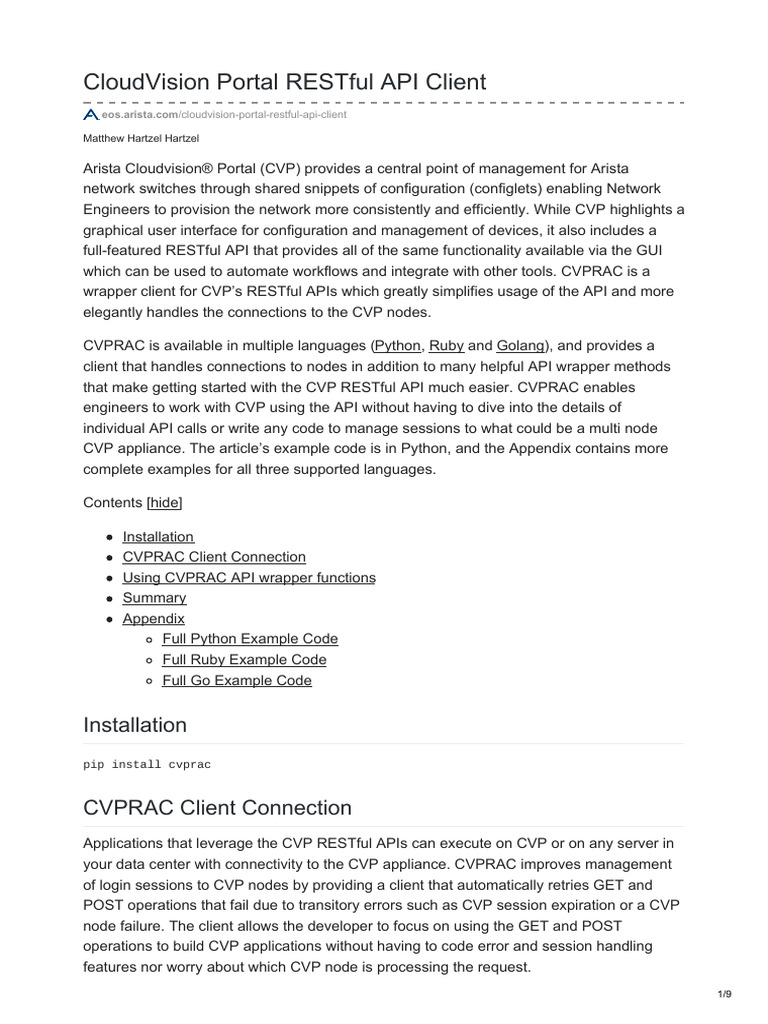 Arista CloudVision API Client Guide | PDF | Parameter (Computer ...