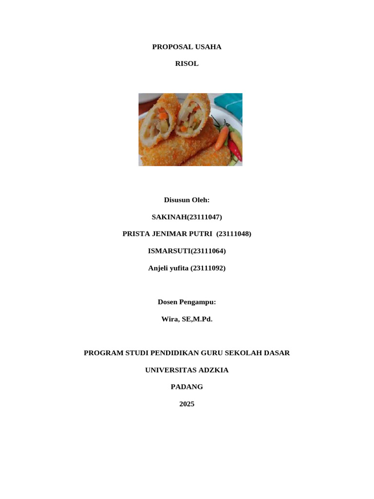 Proposal Usaha Risol Berkualitas 2025 | PDF