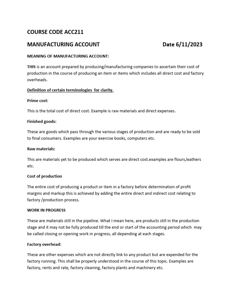 Manufacturing Account Overview | PDF | Cost Of Goods Sold | Depreciation
