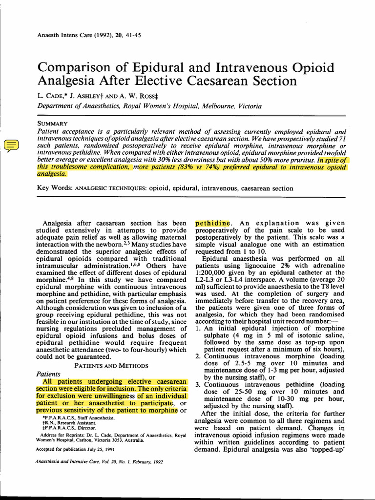 Epidural vs. IV Opioid Analgesia in C-Sections | PDF | Analgesic | Morphine