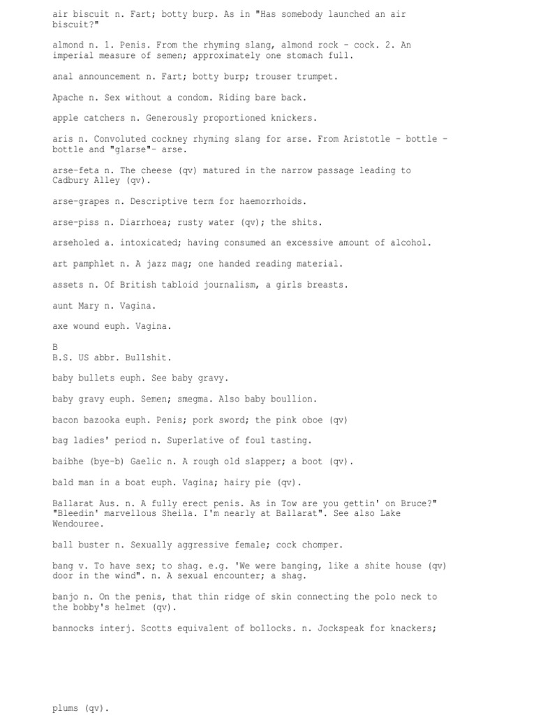 Slang Dictionary Masturbation Sexual Intercourse