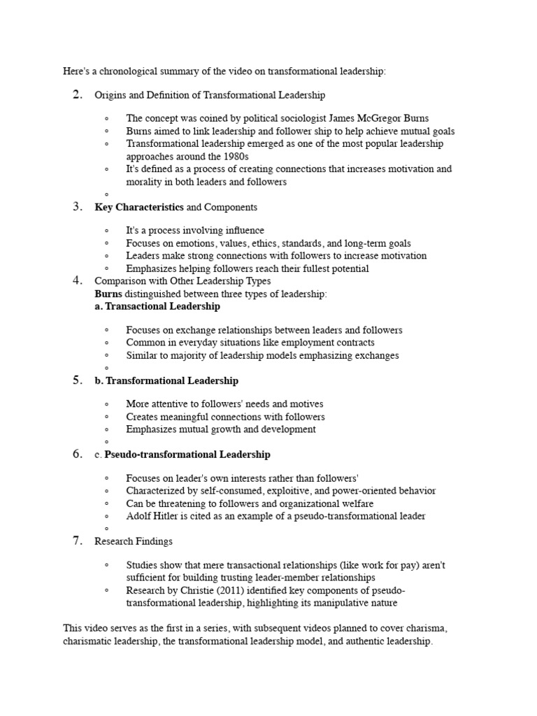 Transformational Leadership Overview | PDF | Leadership ...