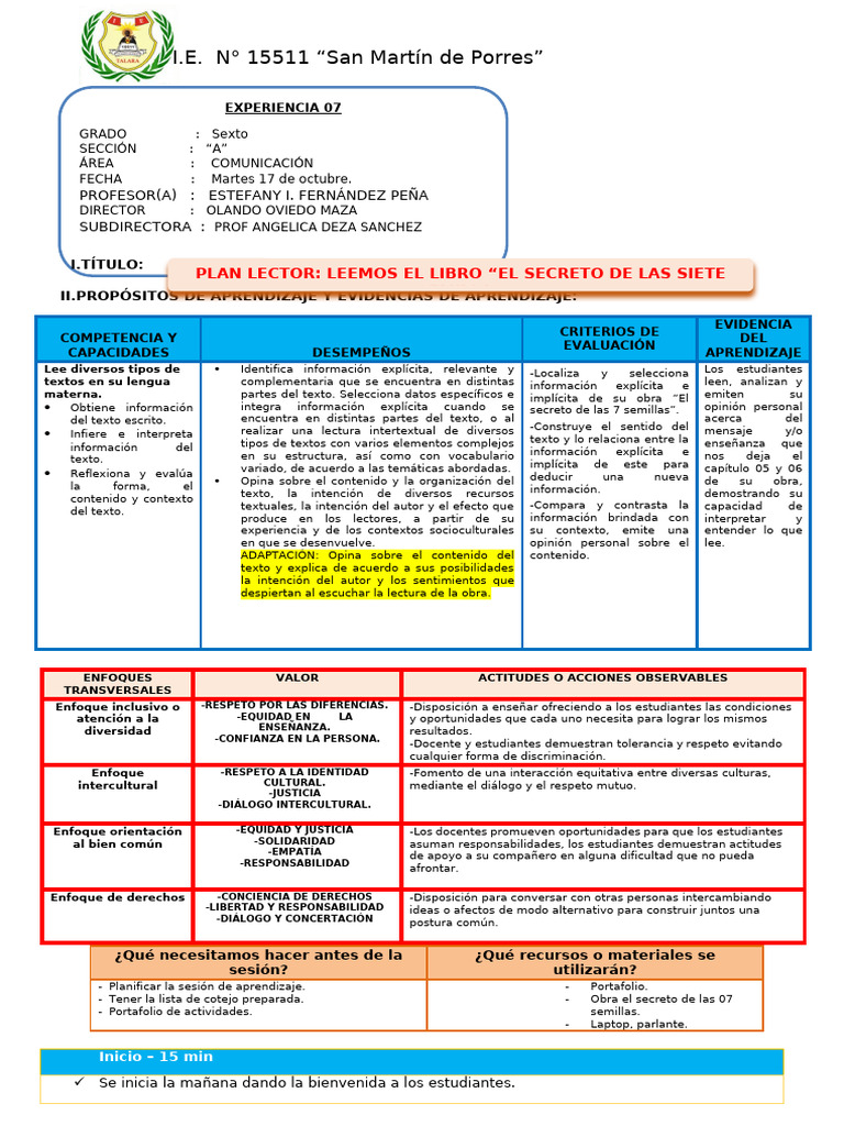 Sesión 17 de Oct. Plan Lector | PDF | Enseñando | Aprendizaje