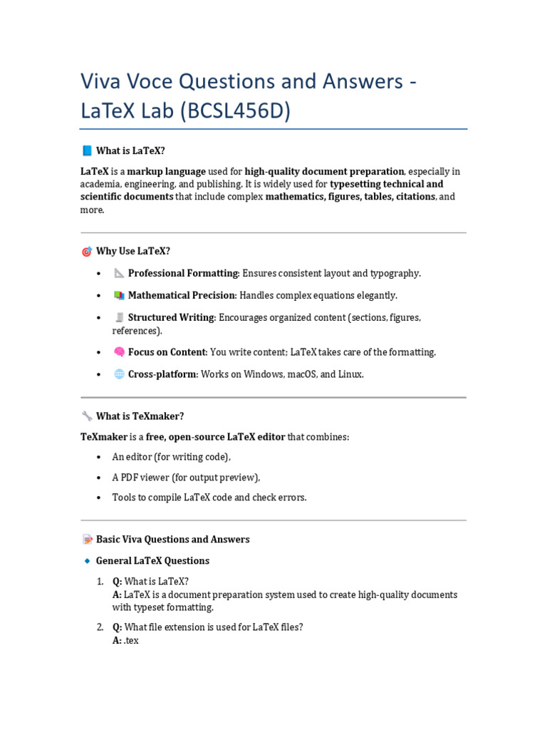 LaTeX Lab Viva Questions & Answers | PDF | Computing