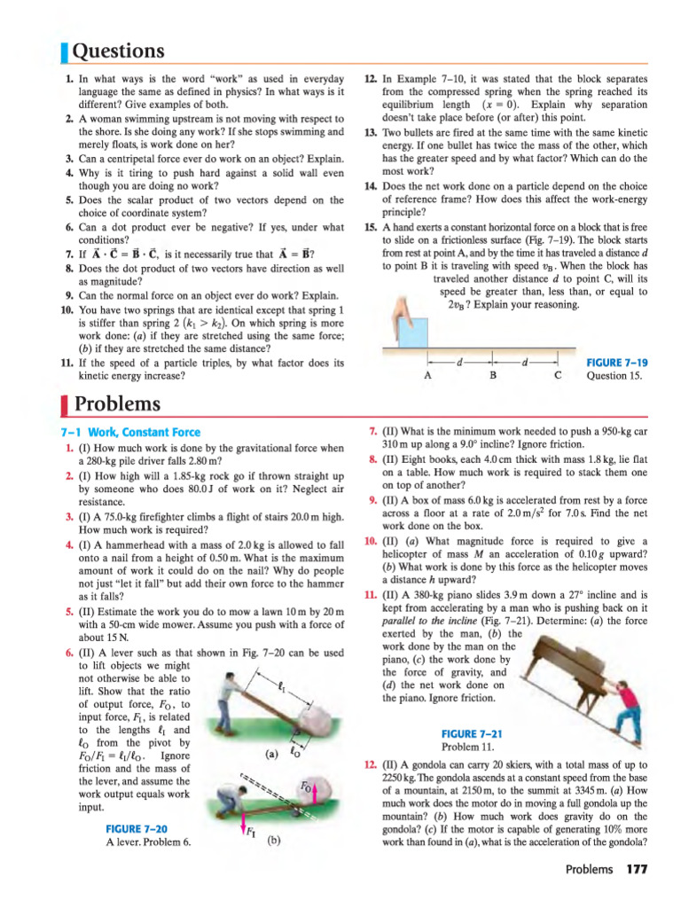 Chapter 7 Problems (Work & Energy) | PDF | Force | Mass