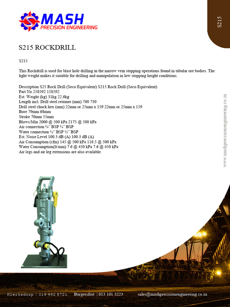 S215 Rock Drill Specifications and Use | PDF
