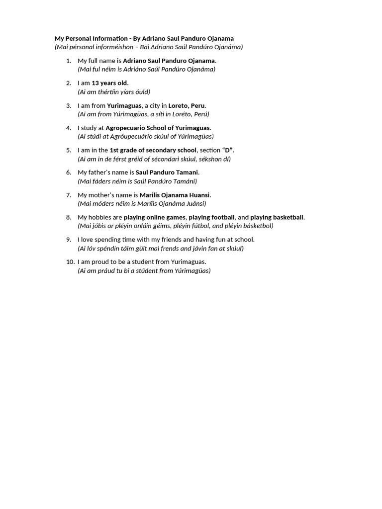 My Personal Information | PDF