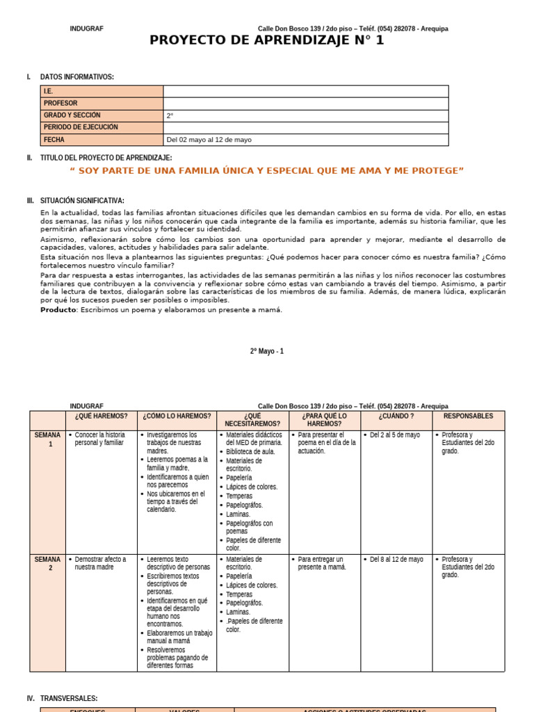 Proyecto de Aprendizaje Familiar 2° Grado | PDF | Aprendizaje | Información
