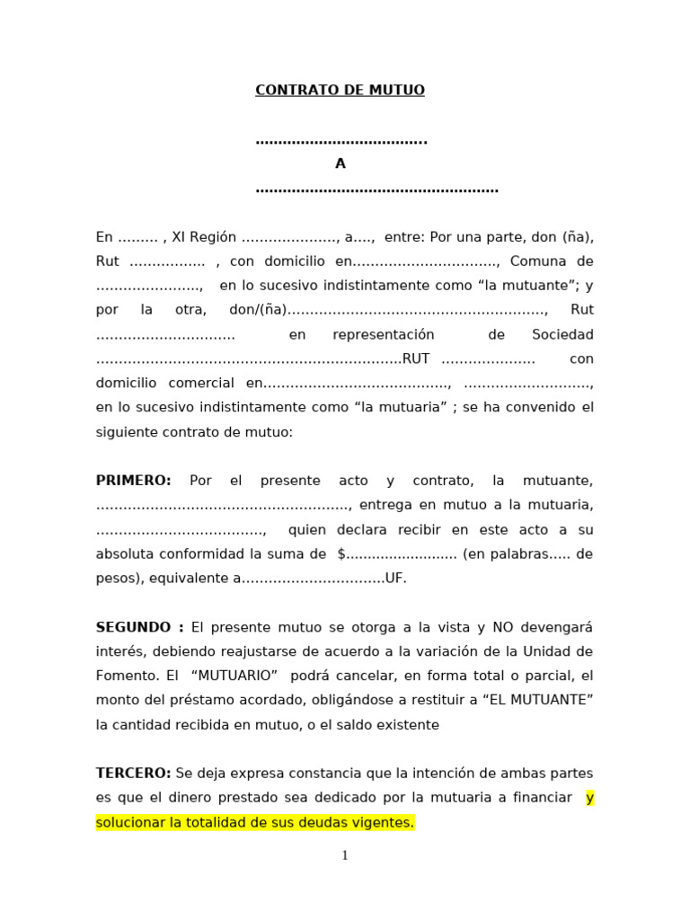 Contrato de Mutuo Sin Interés | PDF | Dinero | Economias