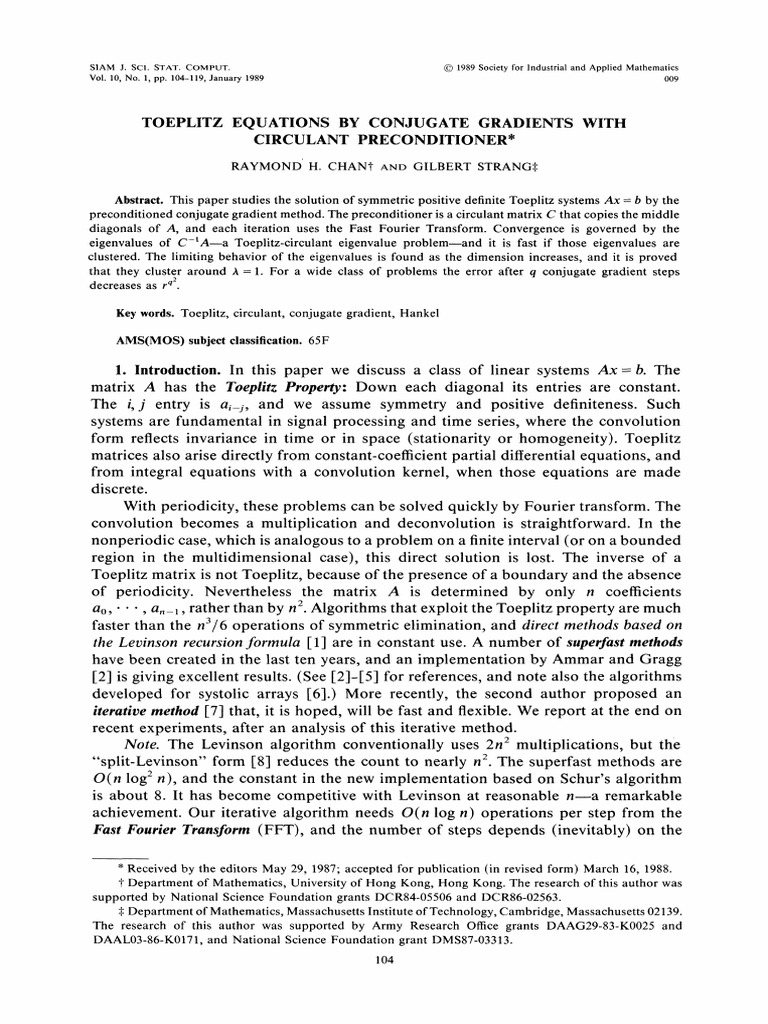 Toeplitz Equations and Conjugate Gradients | PDF | Matrix (Mathematics ...