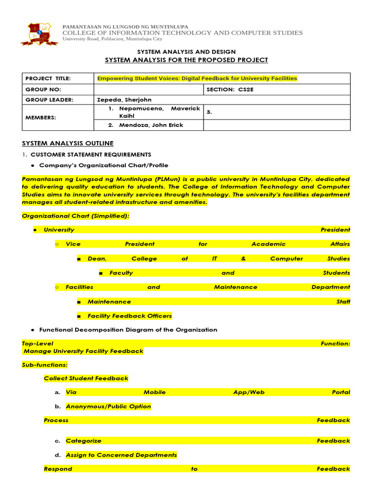 Phase 2 System Analysis For Propose Project Template | PDF ...