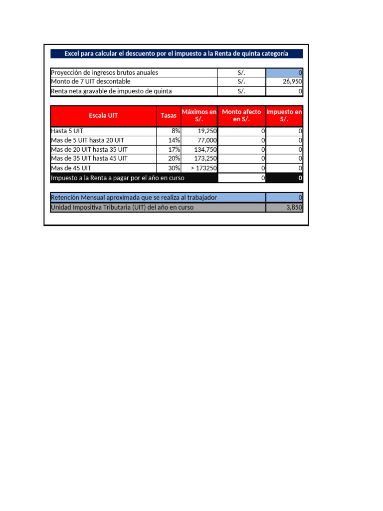 Cálculo de Impuesto a la Renta en Excel | PDF