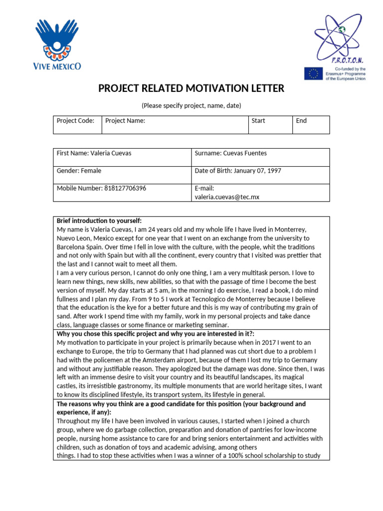 ProjectMotivationLetter 2021 | PDF