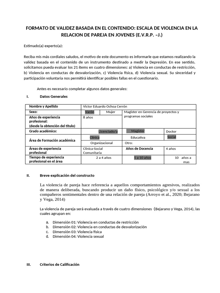Validez de Escala de Violencia en Parejas | PDF | Validez (Estadísticas ...