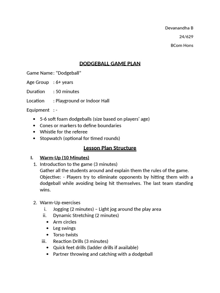 Dodgeball Game Plan for Kids 6+ | PDF | Team Sports | Sports