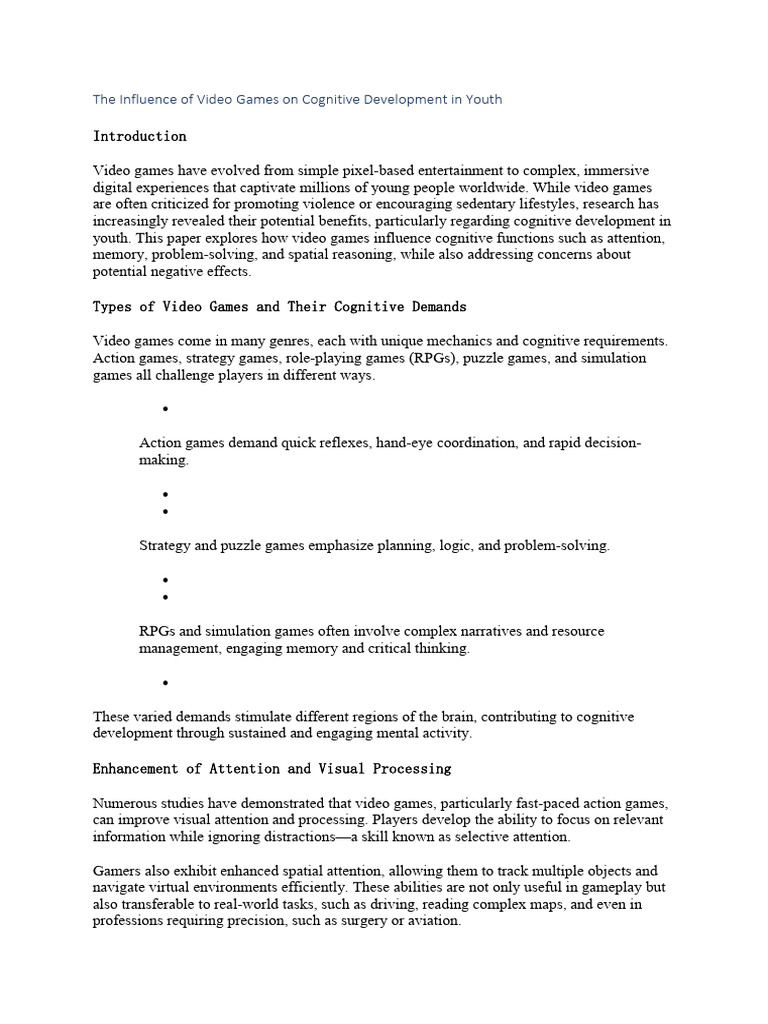 The Influence of Video Games on Cognitive Development in Youth | PDF ...