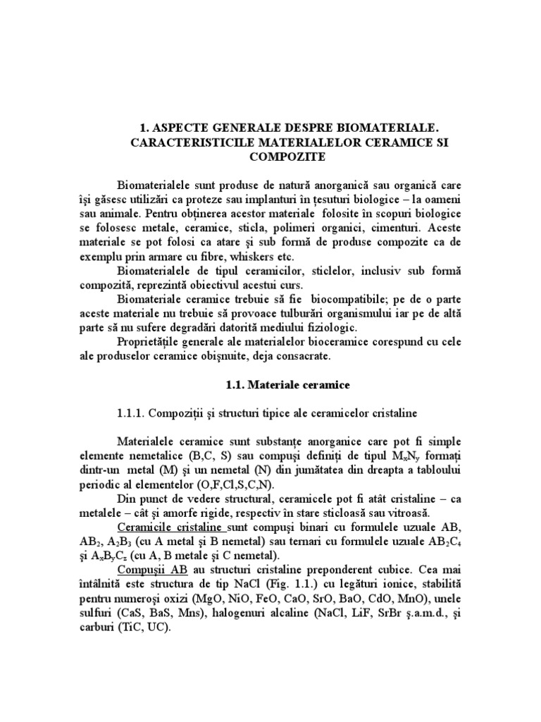 Aspecte Generale Despre Biomateriale. Caracteristicile Materialelor ...
