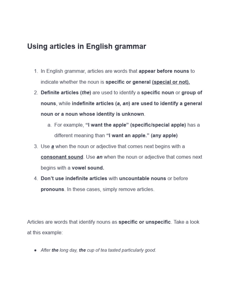 Understanding English Articles Explained | PDF