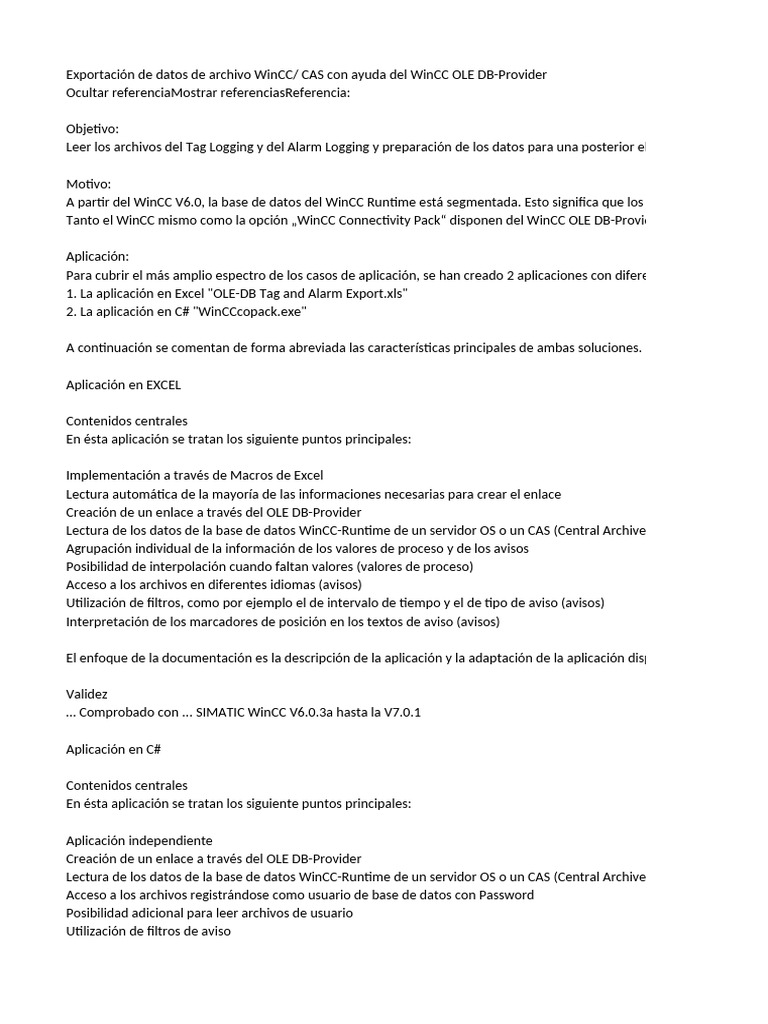 Exportación de datos WinCC a Excel | PDF | Archivo de computadora ...