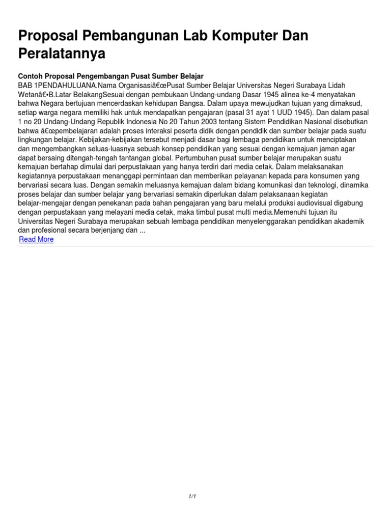 Proposal Pembangunan Lab Komputer Dan Peralatannya