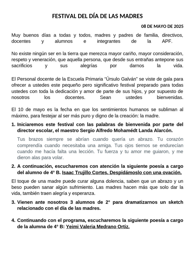 Festival del Día de las Madres 2025 | PDF | Amor