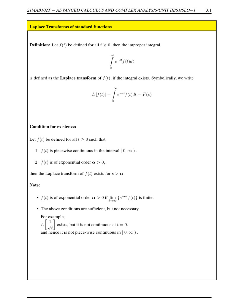 Laplace Transforms in Advanced Calculus | PDF | Laplace Transform ...