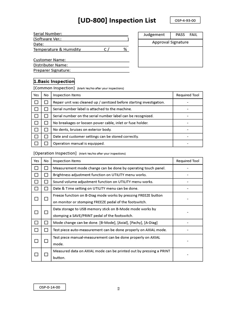 UD-800 Inspection Checklist Guide | PDF | Computing | Manufactured Goods