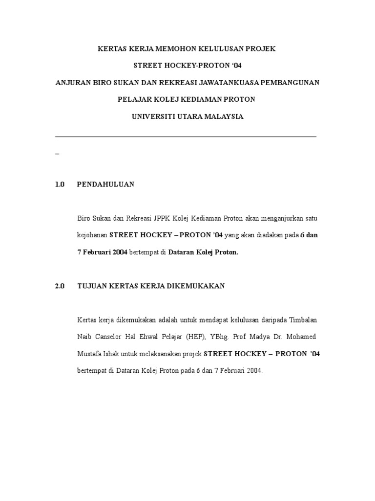 Kertas Kerja Memohon Kelulusan Projek Pdf