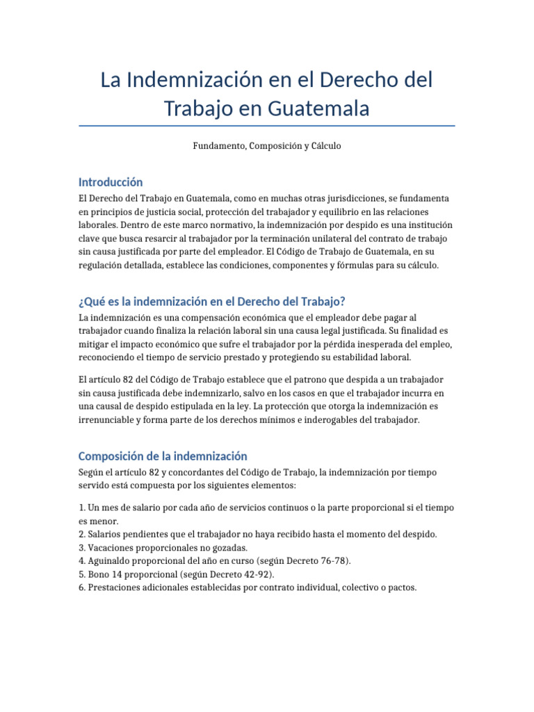 Indemnización por Despido en Guatemala | PDF | Derecho laboral ...