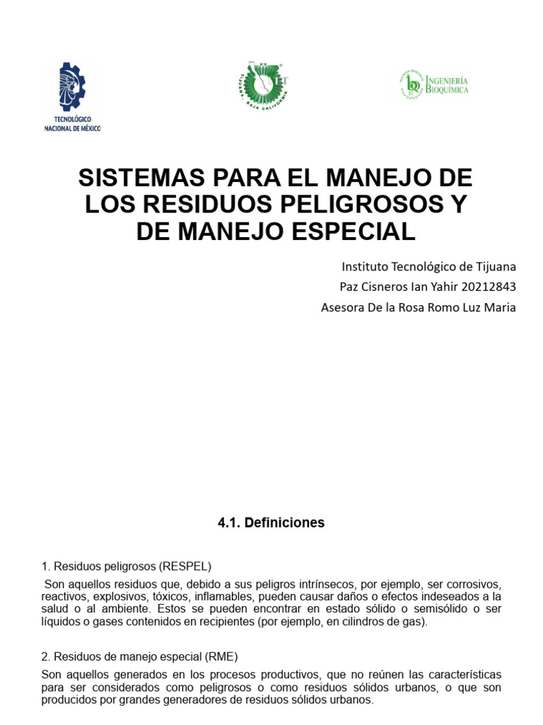 Manejo de Residuos Peligrosos y Especial | PDF | Residuos | Vertedero