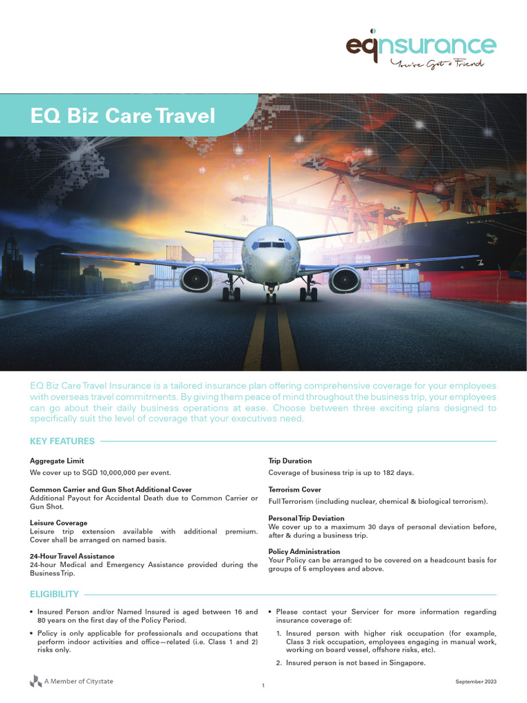 EQ BIZ Care Travel Brochure | PDF | Insurance | Service Industries