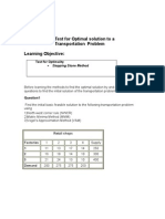 Lesson Test for Optimal Solution to a Transportation Problem