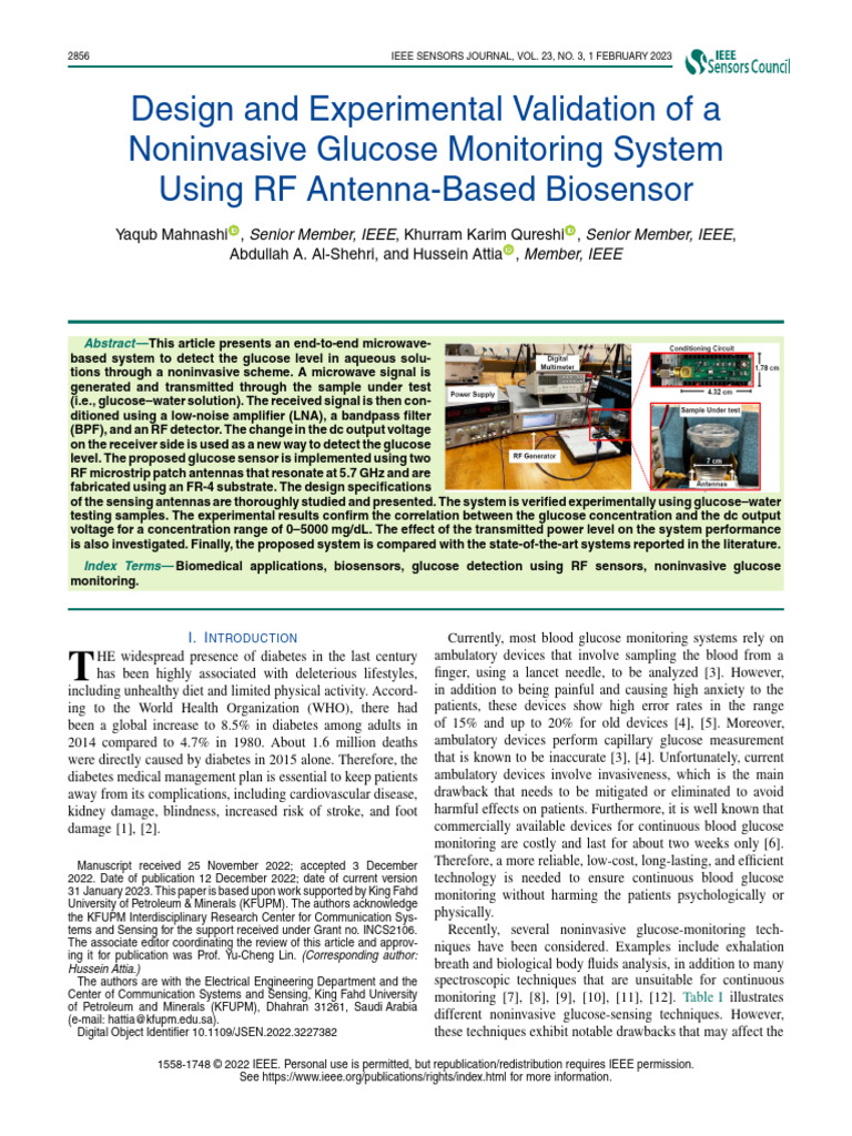 Design and Experimental Validation of a Noninvasive Glucose Monitoring ...