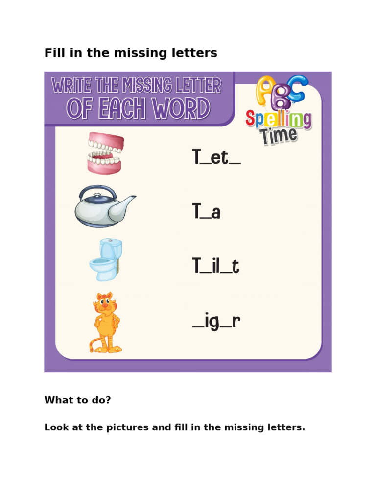 Fill in The Missing Letters VIII Eng Literacy Puzzle | PDF