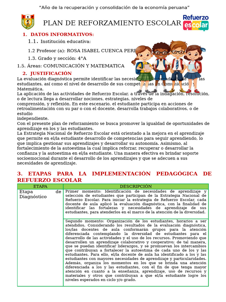 Plan de Refuerzo Escolar 2025 | PDF | Evaluación | Aprendizaje
