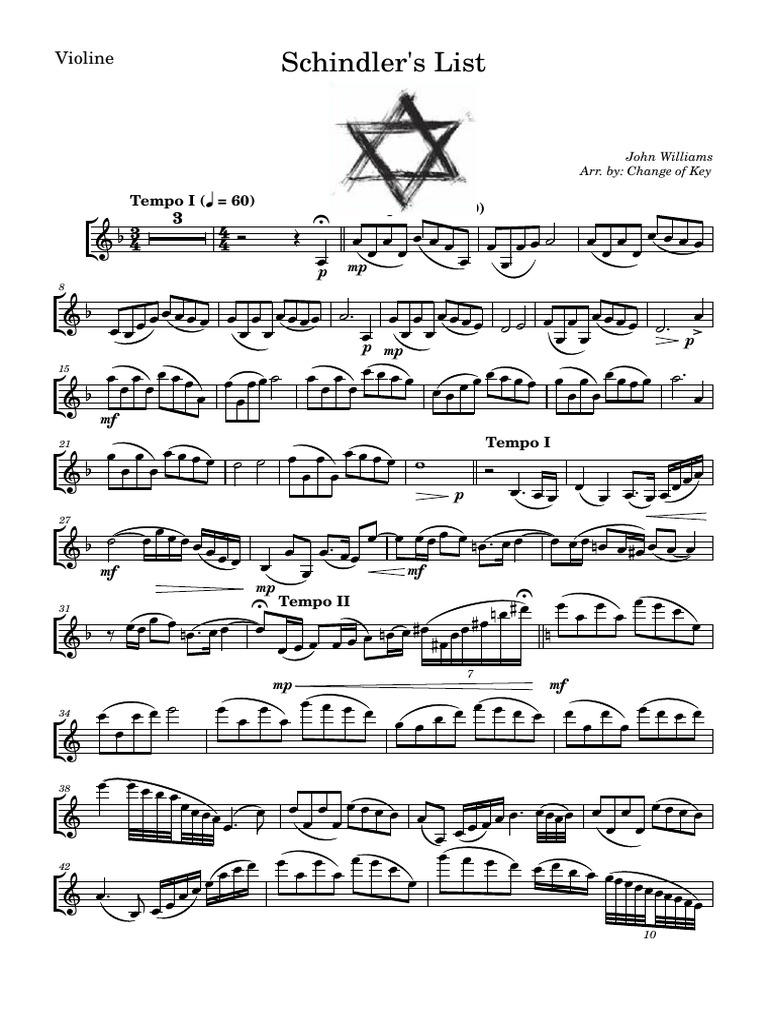 John Williams Schindlers List Main Theme For Violin and Piano Violin ...
