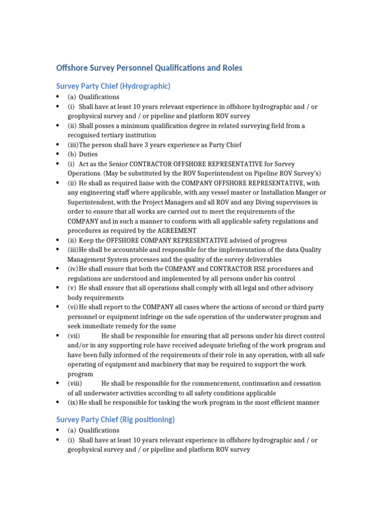 Survey Personnel Qualifications Roles Cleaned | PDF | Surveying ...