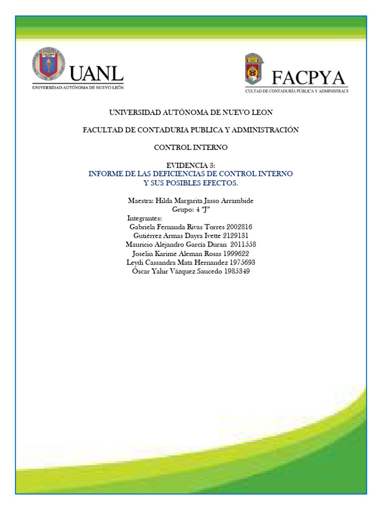 Informe sobre Deficiencias de Control Interno | PDF | Business