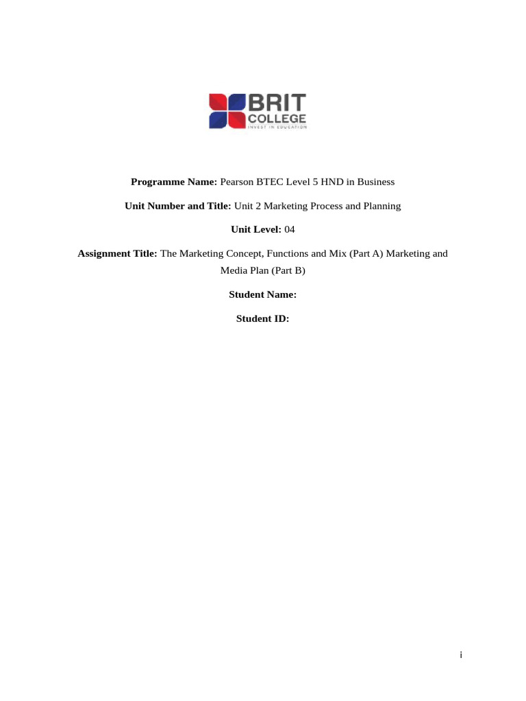 Jewel 1 Brit College P HND B Unit 2 MPP Assessment Brief 3100w | PDF ...