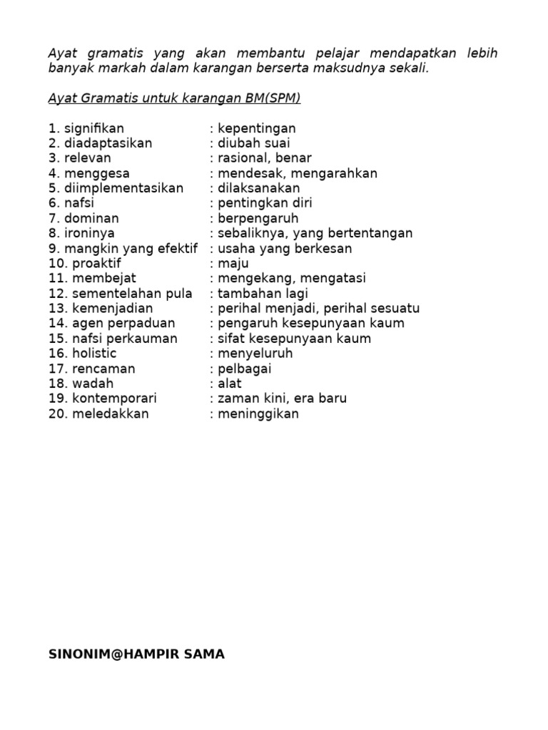 Ayat Gramatis untuk Karangan SPM | PDF