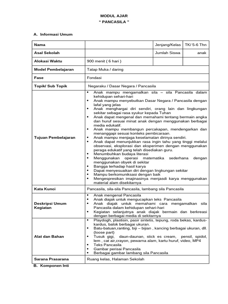 5-6 TH MODUL AJAR Aku Anak Indonesia TK MNU02 | PDF
