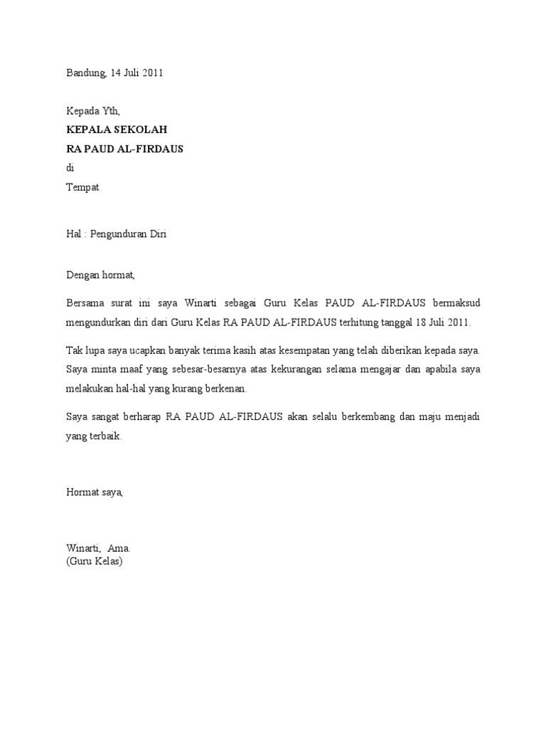 Surat Pengunduran Diri Pdf