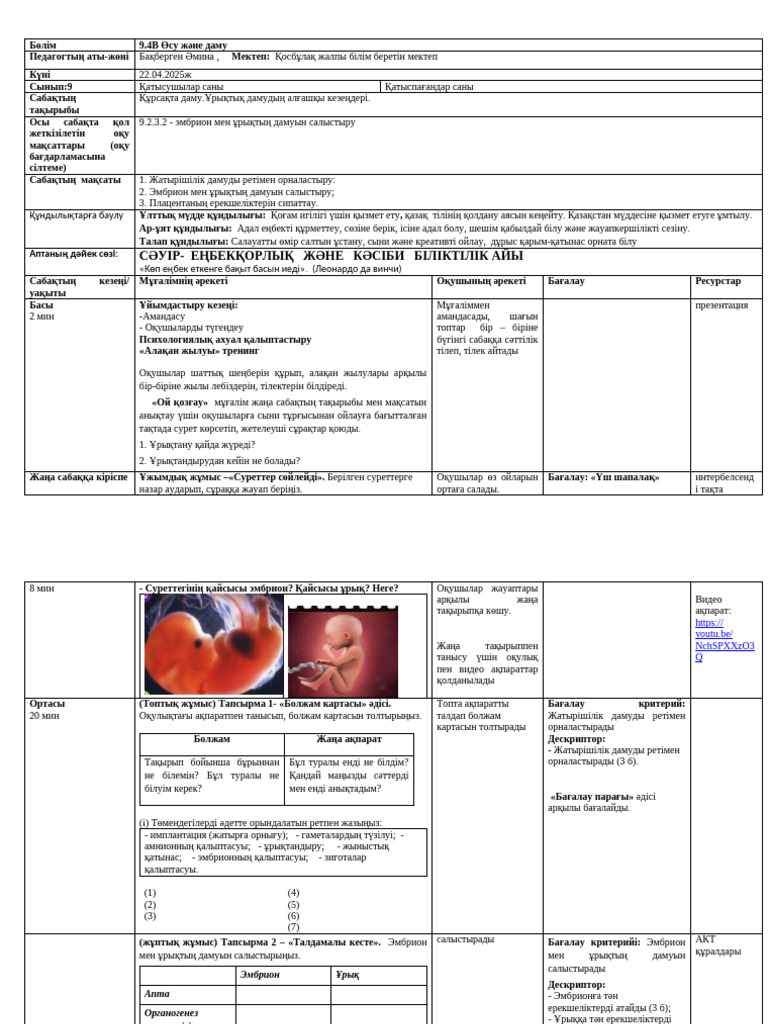 Жыныстық кесте үлгісі