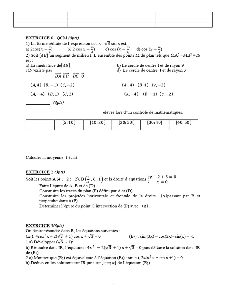 Exercices de mathématiques pour 1ère F | PDF | Asymptote | Fonction ...