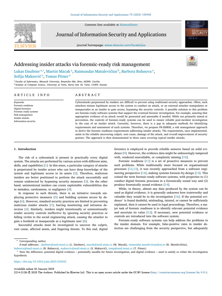 Forensic Ready Risk Assessment | PDF | Computer Security | Security