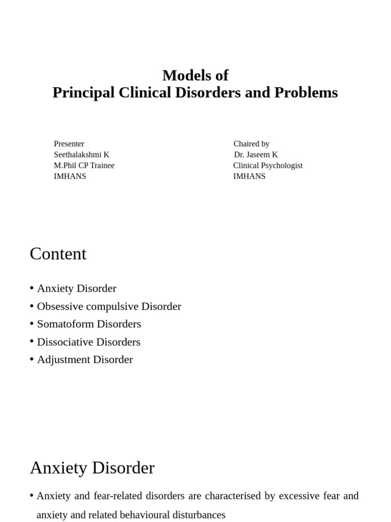 Psychological Models of Disorders 1 | PDF | Anxiety | Phobia